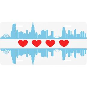 Chicago Skyline License Plate Car Front License Plate Decoration Vanity Tag Metal Car Plate Aluminum Novelty License Plate 6 X 12 Inch (4 Holes)