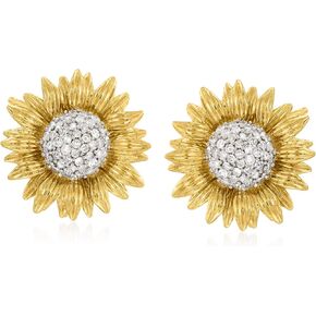 Ross-Simons 0.25 CT. T.W. أقراط عباد الشمس الماس في الذهب الأصفر 14 كيلو بايت
