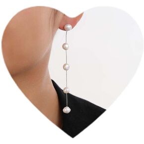 Bridal Wedding Gifts - Long Tassel Pearl Dangle Earrings Dangling Hanging Baroque AAA+ Freshwater Pearl Drop Dangle Earring for Women