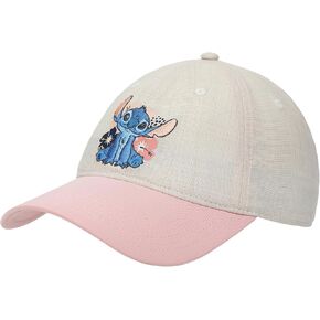 Disney Stitch Embroidered Character & Flowers Women's White & Pink Unstructured Baseball Cap