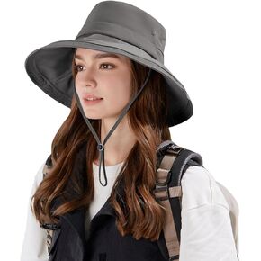 Wide Brim Sun Hat for Women, Ponytail UPF 80+ UV Protection Waterproof Packable Bucket Hat, Fishing Hiking Beach Garden