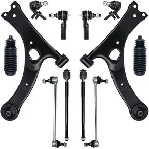 12 PCS Front Lower Suspension Kit Control Arm Ball Joint Sway Bar Stabilizer Link Outer & Inner Tie Rod Rack and Pinion Bellows Replacement For 2009-2013 Toyota Corolla Matrix