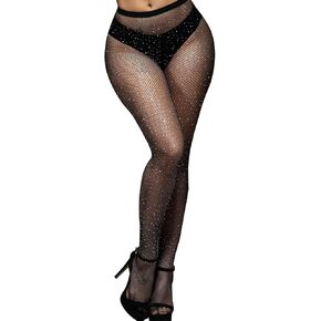 Sparkly Fishnets Stockings Mesh Fishnet Tights High Waist Fish Net Tight for Women Glitter Rhinestones Party Pantyhose