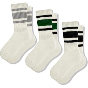 3-5PACK Striped Crew Socks for Women Half Calf Cotton Athletic 80s Retro Tube Socks
