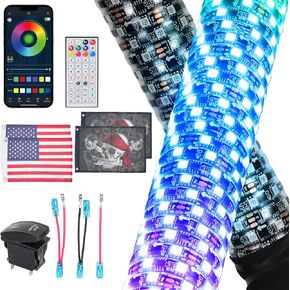 Starkman (2 Pack) 2 قدم RGB LED LED مصابيح السوط مع التطبيق والتحكم عن بعد ، حلزوني مطاردة تضيق هوائي سوط مع مفتاح التحكم في عصا التحكم ، ضوء سوط الموسيقى ل SXS ATV UTV Polaris RZR CAN-AM