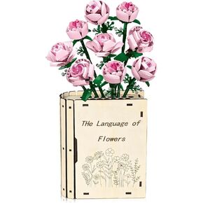 Wooden Vase for Lego Flowers - Book-Shaped Vase for Lego Flower Bouquet Building Set-Book Lovers Gifts for Women Teacher - Home Decoration for Bookshelf