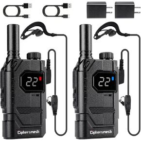 CAP310 Lightweight Walkie Talkies Long Range USB-C Rechargeable Business Walkie Talkie with Earpieces, 22 Channel License Free Two Way Radios with Long Standby 1700mAh Battery- 2 Pack