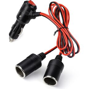 12V Car Cigarette Lighter Splitter, 2 Way Cigarette Lighter Splitter Power Charger Port, 1 to 2 Splitter Y Adapter for Car, 16AWG Cigarette Lighter Extension Cord with 15A Fuse