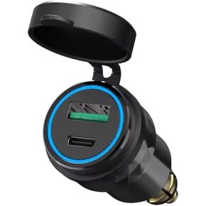 Compact Aluminum Motorcycle Power Adapter DIN Hella Plug to Fast Charger QC 3.0 USB & Type C Charger Compatible with BMW Triumph Tiger Ducati Phone Charger
