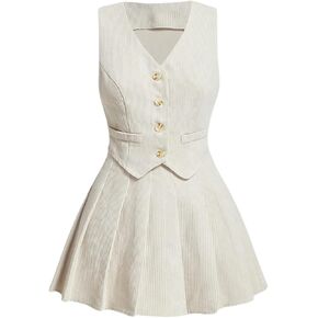 Milumia Women's 2 Piece Button Down Corduroy Vest Blazer Skirt Sets Fall Fashion Outfit Beige S