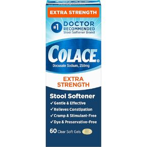 COLACE Extra Strength Stool Lovener for Gentle Pethip Enstripation Relation ، #1 أوصى الطبيب ببراز Swittener العلامة التجارية ، 250 ملغ كبسولات Docusate ، 60 Count