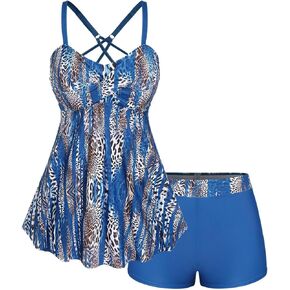 روز غال روزجال نساء بالإضافة إلى حجم متواضع Tankini Swimsuit من قطعتين بدلات الاستحمام الفهد طباعة قمم السباحة مع شورت الصبي