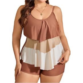 Verdusa Women's Plus Size 2 قطعة ملونة Tankini مجموعة كامي قمة كامي مع السراويل القصيرة