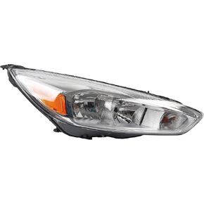 Dasbecan Halogen Headlight Assembly Compatible With Ford Focus 3rd Gen 2015-2018 w/o LED DRL Left Driver Side Chrome Headlamp Replaces# F1EZ13008GT FO2502339