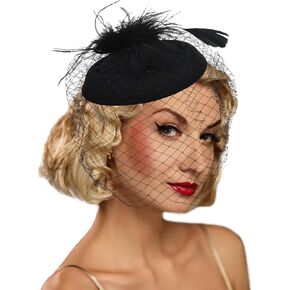 Fascinators Hats Mesh Veil Feather Pillbox Tea Party Hats for Fashion 1920s Accessories with Headband with Clips Cocktail for Women and Girls
