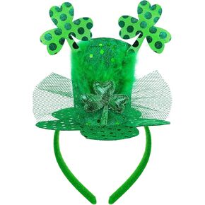 St. Patrick's Day Hat Headband Sequin Shamrock Fascinator Green Mini Top Hats with Tulle Party Accessory