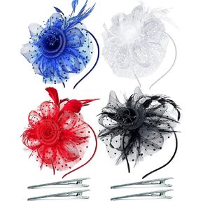 4 Pack Fascinators for Women Tea Party Hat 1920 Retro Wedding Feather Headband Cocktail Hair Clip Halloween Headband
