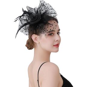 Fascinators-Hat-Cocktail-Kentucky Hat for-Women - Mesh Feathers Headband with Hair Clip