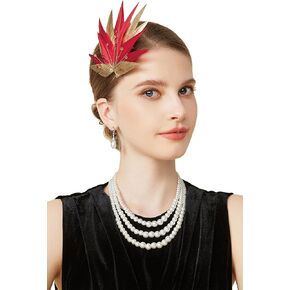 Babeyond Fascinator Hair Clip for Women - Tea Party 1920s Gatsby Flapper Feather Headpiece Kentucky Derby Beadband للحفلة
