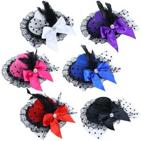 inSowni 6 Pieces Lace Feather Bow Fascinators Clip-on Tea Party Hats Flapper Headpieces Hair Accessories for Women Girls Teens