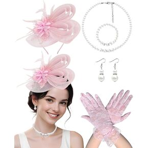1920s Vintage Fascinators Hats for Women Bunny Veil Hat Lace Gloves Spring Cocktail Tea Party Wedding Halloween