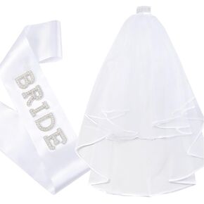 Bride Sash Veil, 2Pcs Bachelorette Party Decorations Accessories, Bride to Be Gift, Bachelorette Party Favors Bridal Shower