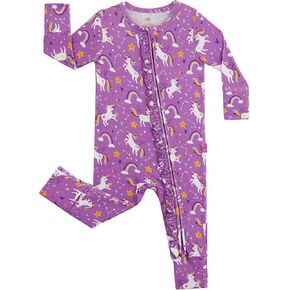 Bamboo Viscose Baby Girl Footless Pajamas Ruffled Baby Sleepers with 2 Way Zipper