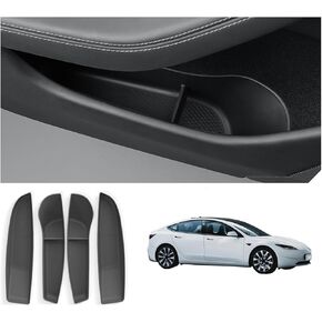 4PCS Door Side Organizer Tray Fit for Tesla Model 3 Highland 2024, 4PCS Full-Cover TPE Front and Rear Door Slot Storage Tray Pockets Protector Liner Accessories (White)