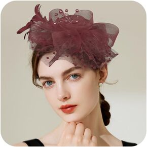 Women's Fascinator Hat Mesh Flower Hat with Feather Cocktail Headwear Hair Clip Tea Party Hat