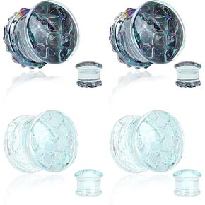 Stuppendux 2style 4pc مجموعة ملونة الزجاج المزدوج مقابس الأذن مزدوجة أنفاق نفقات مجموعة المجوهرات مثقبة للنساء للنساء 0g-5/8 '' 8-16mm in Kuwait