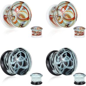 Stuppendux 2Style 4PC Set Color Glass Double Flared Ear Plugs Tunnels Expander Stretching Kit Gauge Piercing Jewelry for Women Men 0g-5/8'' 8-16MM