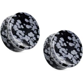 Pierced Owl - Natural Snowflake Obsidian Semi-Precious Stone Saddle Plugs, Sold as a Pair
