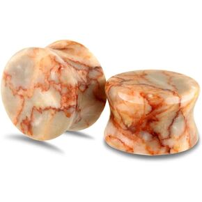 Orange Sun Stone Ear Gauges - Pair of Stone Double Flared Ear Plugs - 6 Size Options