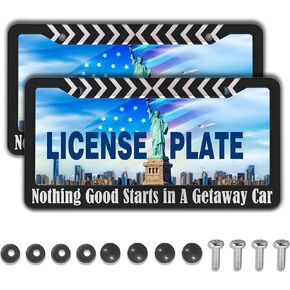 License Plate Cover Black and White License Plate Frames Please Don’t Honk I'm Trying My Best Aluminum Metal Car Accessory 2 Pack with Screw Covers Set