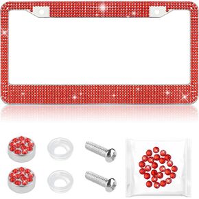 Bling Diamond License Plate Frame,Universal Stainless Steel License Plate Holder Fits U.S. Standard 2 Holes Model,Sparkle License Plate Frames Bling Car Accessories for Women (Blue)
