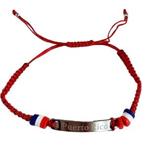 Puerto Rican Rico Pride Bracelet, Adjustable String, Assorted Colors - Red, White, or Navy Blue