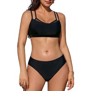 CUPSHE Women's Bikini Sets Large Bust Scoop Neck Mid Rise Back Crisscross Self Tie Double Adjustable Straps