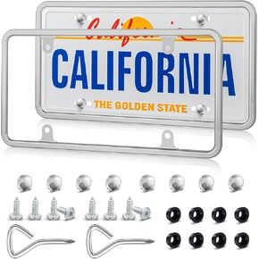 RED WOLF Chrome Polished Mirror License Plate Frame Stainless Steel Without Obstruction Car Slim Silver License Plate Holder Rustproof Unbreakable with Screws 6 x 12" Universal for Car Van 1 Pcs