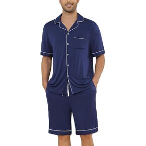 Veseacky Mens Pajamas Set Short Sleeve Soft Button Down Sleepwear Two Piece Mens Loungewear Pjs Set with Pockets S-XXL