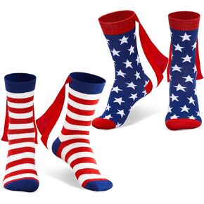 Tarpop 2 Pairs 4th of July American Flag Cape Socks Patriotic Knee High Socks Red White Blue for Women Men Independence Day