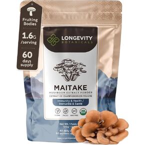 طول العمر النباتي العضوي Maitake Mushroom Extract Powder 100g | مركزة 10: 1 نسبة | 100 ٪ هيئات الإثمار | ملحق Grifola Frondosa الطبيعي لصحة الأمعاء والمناعة ودعم الخلايا