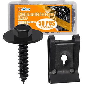 weideer 50PCS M4.2 Universal Fender Liner Screw U Nut Kit,Engine Splash Shield Hex Head Screw U Clips,Automotive Body Screws Clips (25sets)