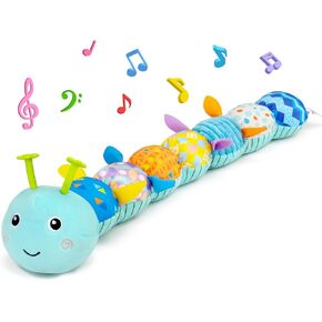 Baby Sensory Toy 0-6 Month Music Animal Stuffed Plush Caterpillar Toy for Infant 0-3-6 Month Tummy Time with Baby Mirror Crinkle Rattle for 6-12 Month Easter Toy for Newborn Boys Girls Birthday Gifts