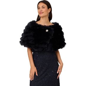 Adrianna Papell Womens Faux Fur Brooch Coverup