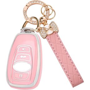 for Dodge Challenger Key Fob Cover - 3 4 5 Buttons Soft TPU Key Fob Case for Durango Charger Jeep Grand Cherokee Renegade Compass Comander Full Protection Car Key Cover with Bling Keychain