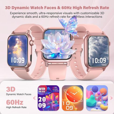 Smart Watch, 1.85" HD Display, 3D Dynamic Dial, 60Hz High Refresh, Bluetooth Calling, LED Flashlight, 100+ Sports Modes (Pink) in Saudi Arabia