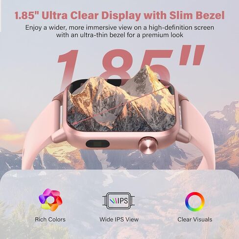 Smart Watch, 1.85" HD Display, 3D Dynamic Dial, 60Hz High Refresh, Bluetooth Calling, LED Flashlight, 100+ Sports Modes (Pink) in Saudi Arabia