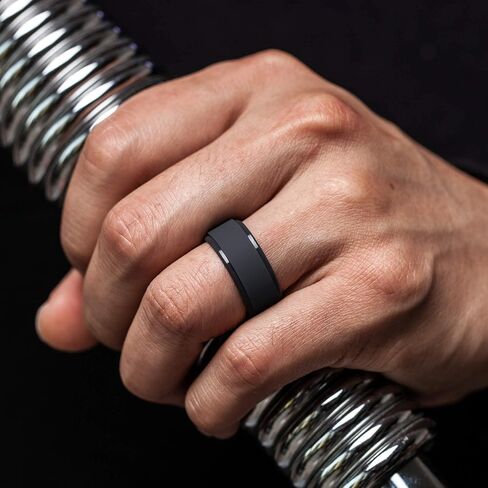 ThunderFit Silicone Wedding Rings for Men, Flat Step Edge Rubber Engagement Bands 10mm Wide 2.5mm Thick - 1/4/7 Variety Multipack in Saudi Arabia