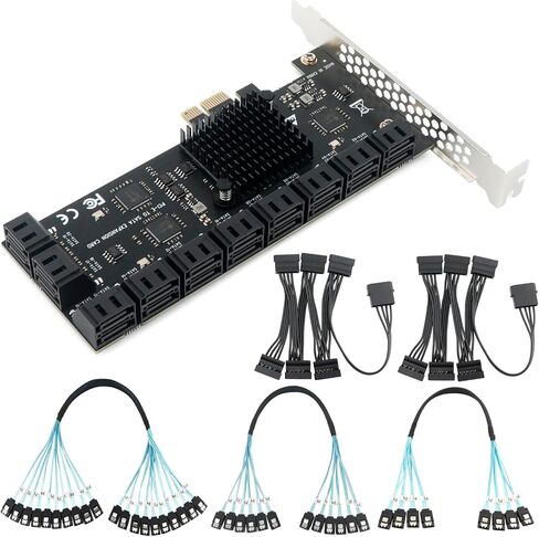 PCIe x1 to 12-Port SATA3.0 Expansion Card,6Gbps SATA Adapter for SSD/HDD, Plug and Play with 12 Status LEDs, Compatible with Windows/Linux/Ubuntu/ESXi/Synology NAS in Kuwait
