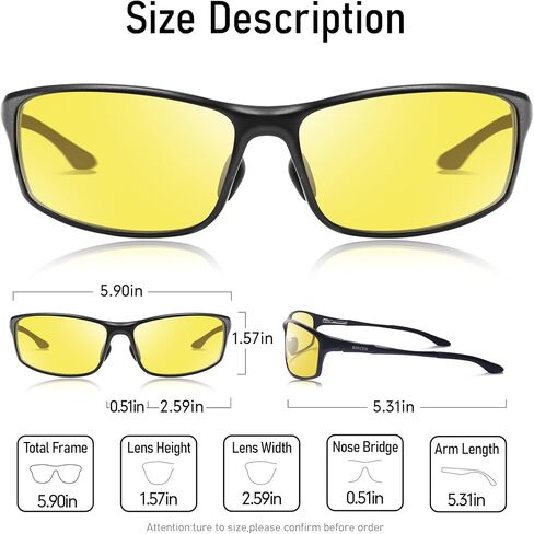 BIRCEN Night Vision Glasses for Driving, Anti Glare HD Al-Mg Frame Night Driving Glasses for Men and Women in Saudi Arabia